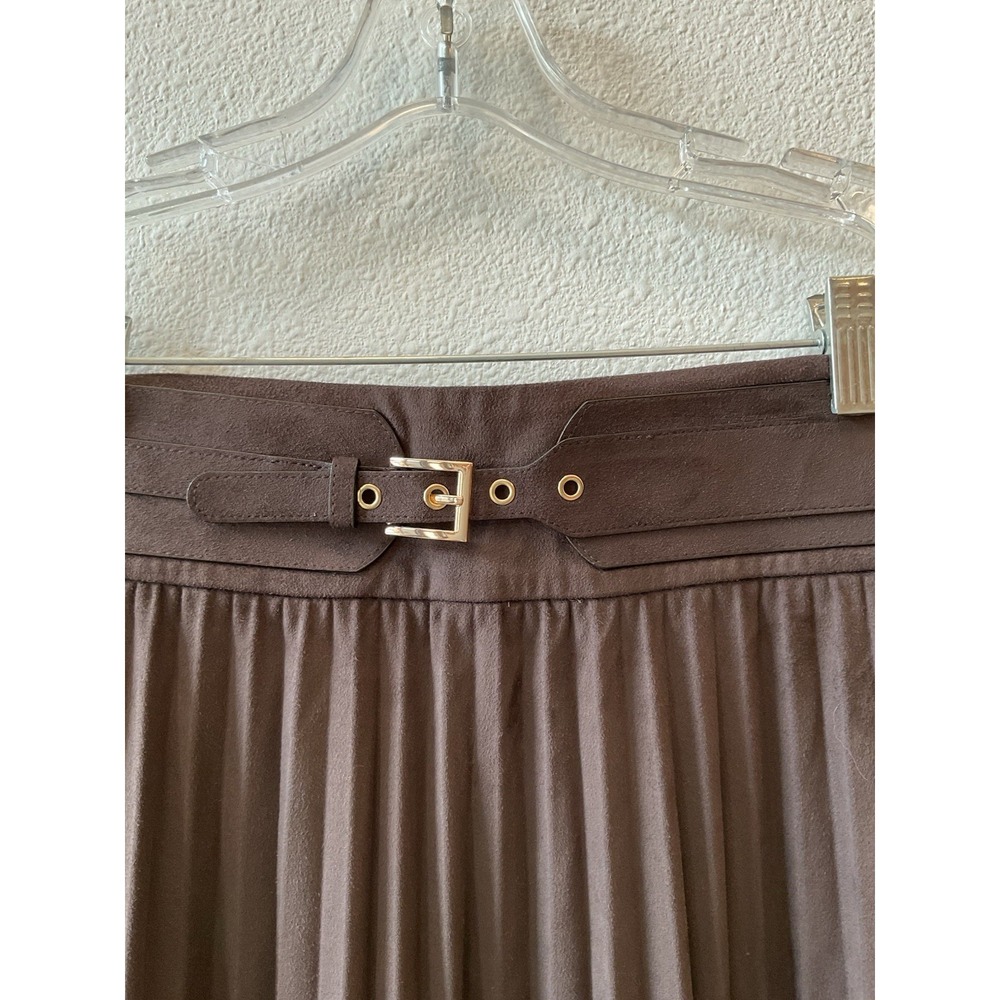 Soft Surroundings Lavina Faux Suede Pleated Stretch Skirt Belted Dark Brown S - Picture 7 of 16